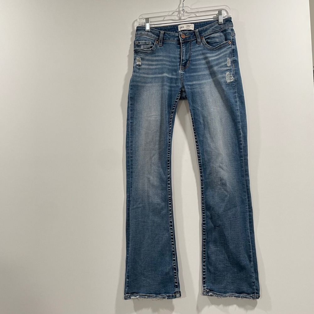 BKE Stella‎ Mid Rise Slim Fit Bootcut Distressed Jeans Blue 27x31.5